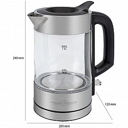 ProfiCook PC-WKS 1229 G electric kettle 1 L 1600 W Stainless steel, Transparent