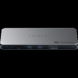 Satechi Thunderbolt 4 | 3.5mm audio | czytnik kart | 2x USB-A 3.2 | 2x HDMI 2.0 DisplayLink | 1x Ethernet | 3x TB4 downstream | DC/21V - zasilacz 180W | 96W TB4 passthrough