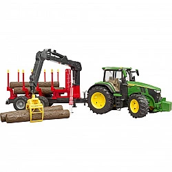 BRUDER John Deere 7R 350 with forestry trailer and 4 trunks
