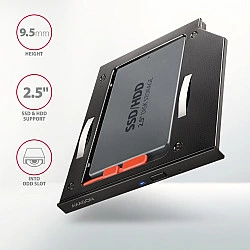 RSS-CD09 2.5 SSD/HDD caddy into DVD slot, 9.5 mm, LED, ALU