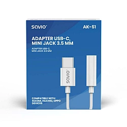 USB Type 3.1 C (M) – Jack 3.5mm (F) Audio adapter White SAVIO AK-51
