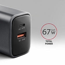 Wall charger ACU-PQ67 67W, GaN, USB-A + USB-C