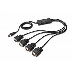 USB 2.0 Adapterkabel, USB-A Stecker > 4x Seriell RS232 Stecker schwarz, 1,5 Meter
