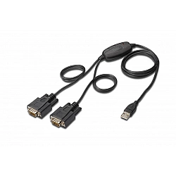 USB 2.0 Adapterkabel, USB-A Stecker > 2x Seriell RS232 Stecker schwarz, 1,5 Meter