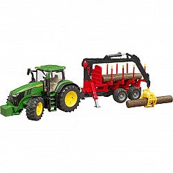 BRUDER John Deere 7R 350 with forestry trailer and 4 trunks