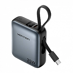 Vention 10000mAh 35W PD z wbudowanym kablem USB-C szary