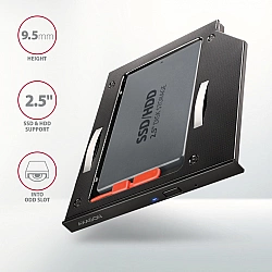 RSS-CD09 Ramka na 2,5' SSD-HDD do gniazda DVD, 9.5mm LED aluminium
