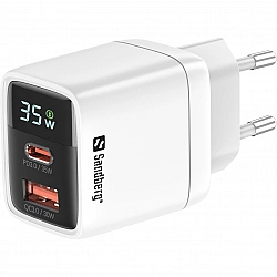 SANDBERG Netzteil - 2-in-1 - 35 Watt - 3 A - PD 3.0, Quick Charge 3.0 - 2 Ausgabeanschlussstellen (USB, 24 pin USB-C)
