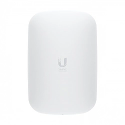 UBIQUITI U6 Extender; WiFi 6; 6 spatial streams; 115 m² (1,250 ft²) coverage; 300+ connected devices; Powered with standard AC wall outlet; Wireless uplink to UniFi WiFi.