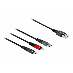 Delock - Lightning-Kabel, nur zum Aufladen - USB männlich bis Micro-USB Typ B, Lightning, USB-C männlich - 1,0m - Schwarz (87277)