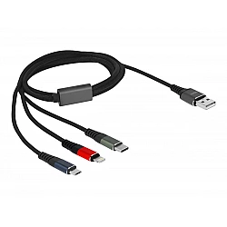 Delock - Lightning-Kabel, nur zum Aufladen - USB männlich bis Micro-USB Typ B, Lightning, USB-C männlich - 1,0m - Schwarz (87277)