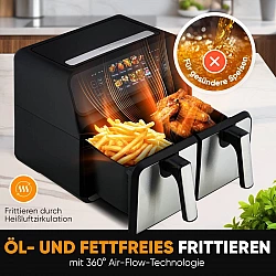 ProfiCook PC-FR 1287 H Double 8 L Stand-alone 2200 W Hot air fryer Black, Stainless steel